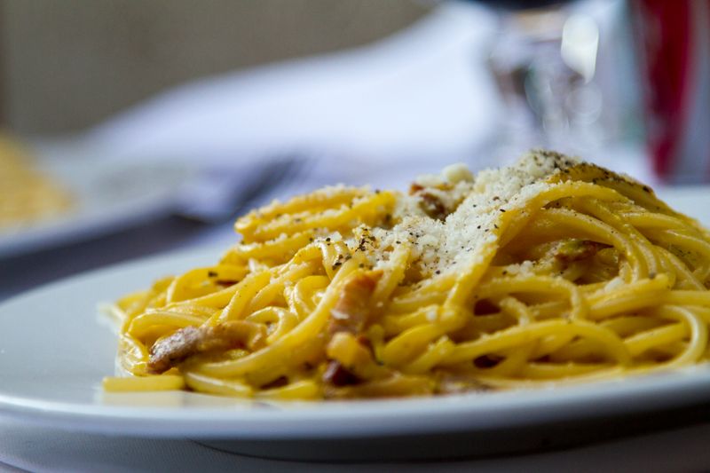 pizza luce spaghetti carbonara with crispy pancetta