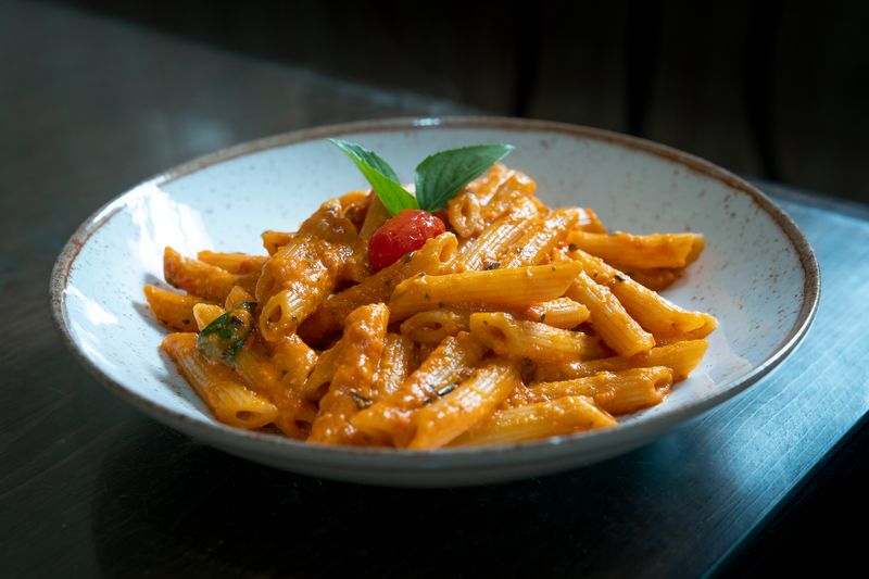 penne arrabbiata with fresh tomatoes and basil